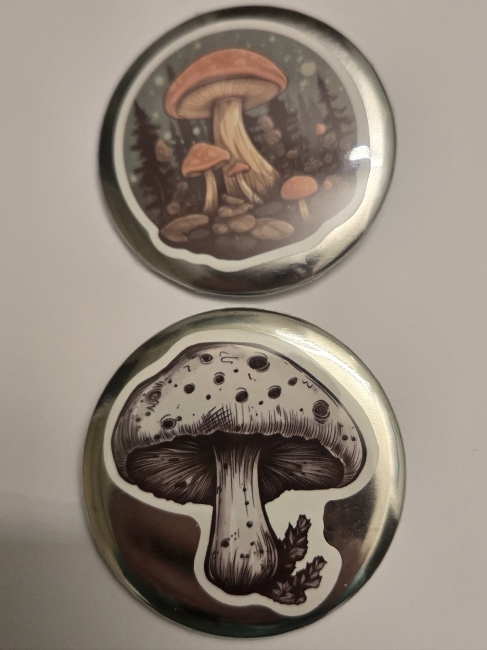 Forest Mushroom Handmade 2.25” Pinback Button Set